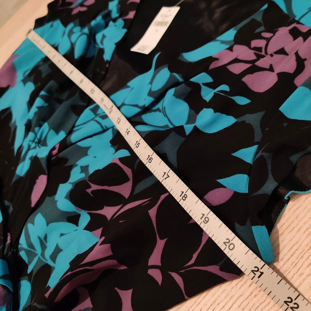 Banana Republic Floral Print Wrap Dress Size 14 Teal Black Party Wedding Y2K NWT - Picture 14 of 16